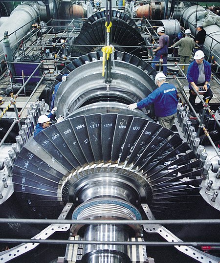 A steam turbine with the case opened